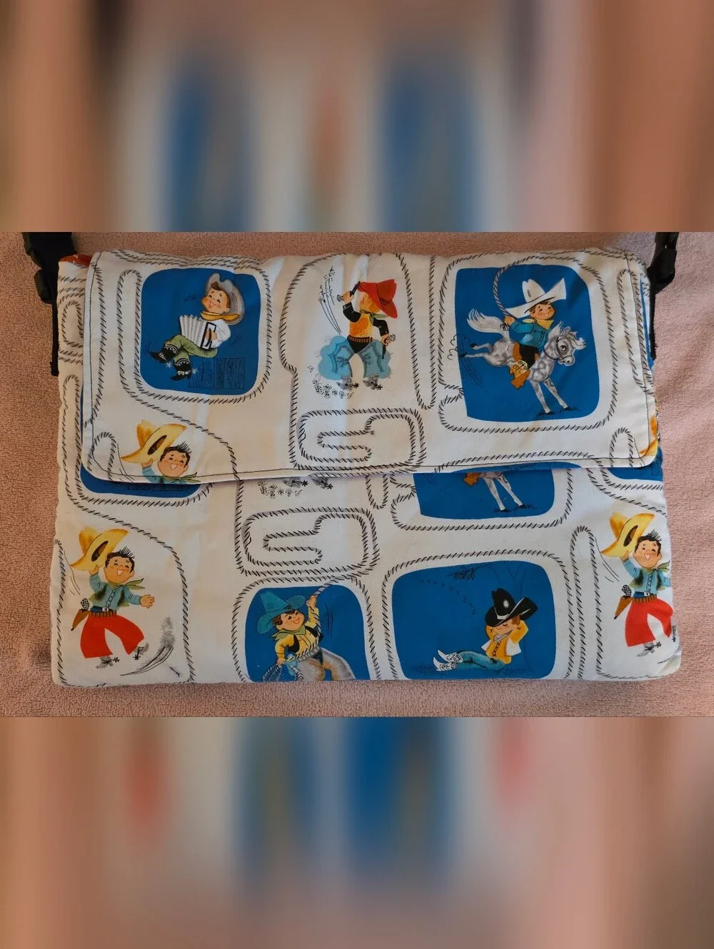 Adorable Quilted Cowboy Print Crossbody Bag Or Laptop Bag with Adjustable Strap